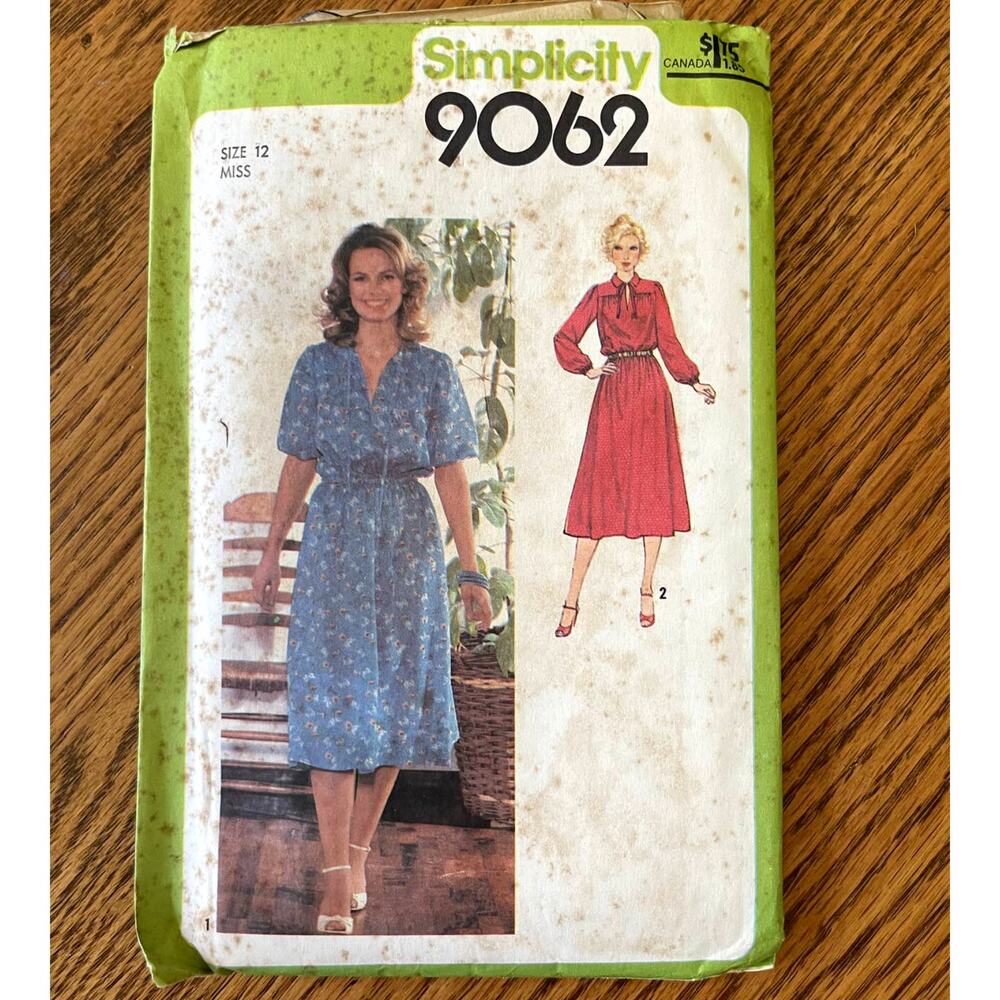 Vintage 1970s Simplicity 9062 Sewing Pattern Size Sm 12 Midi Dress COMPLETE